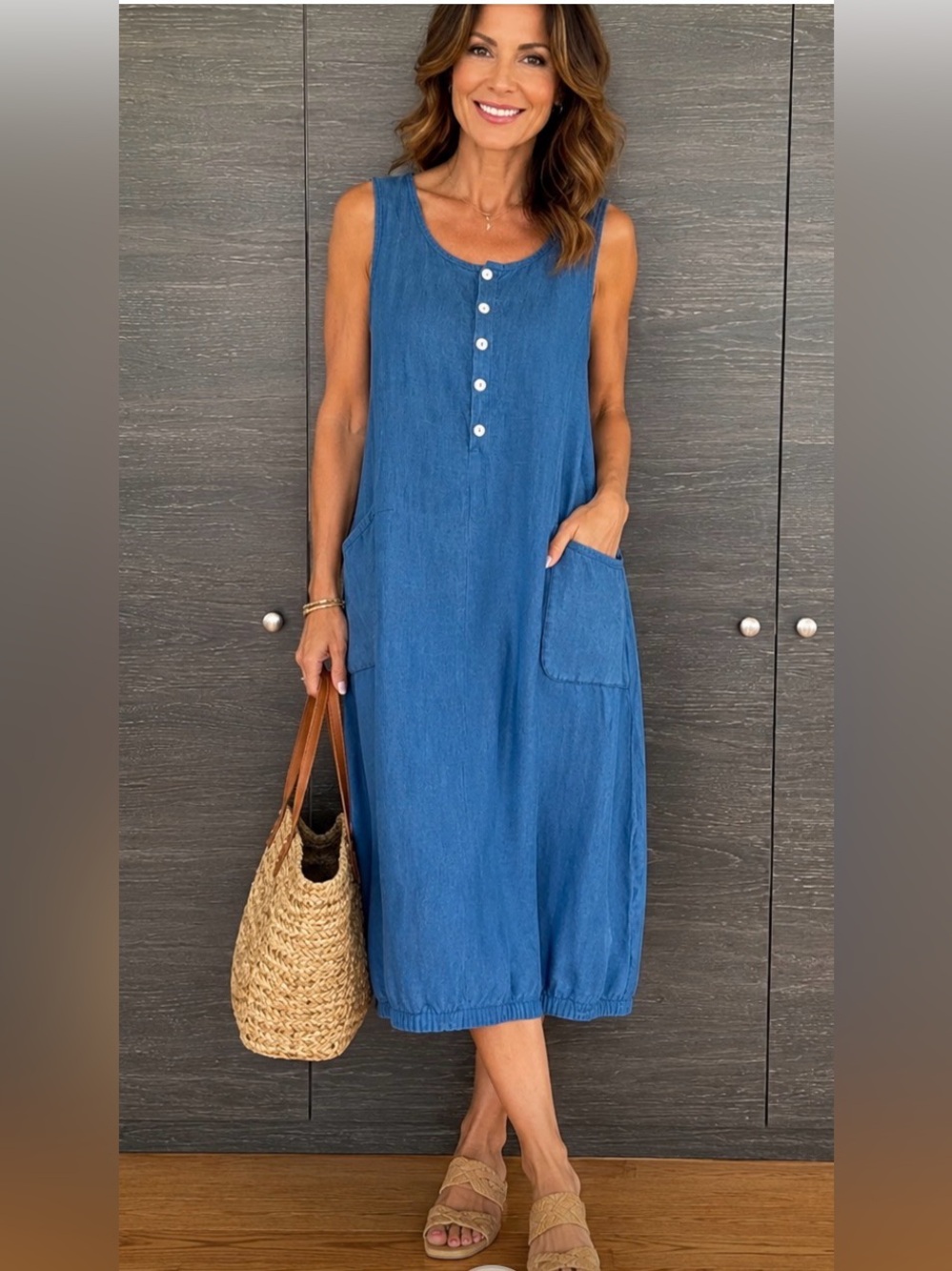 Royal Blue Fenini Linen Lagenlook Dress